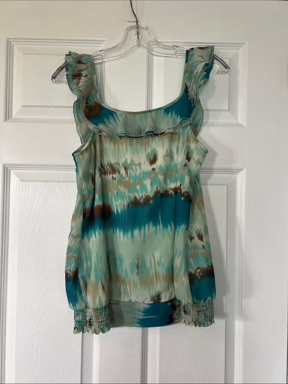 🌷6/$20🌷 Ricki's Teal Mint Brown Watercolor Ruffle Camisole - Picture 4 of 4